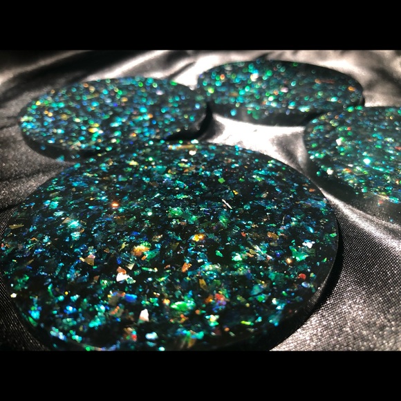 DISCOUNTED Rainbow Holographic Glitter Coaster Set With Matching Holder - Picture 12 of 17